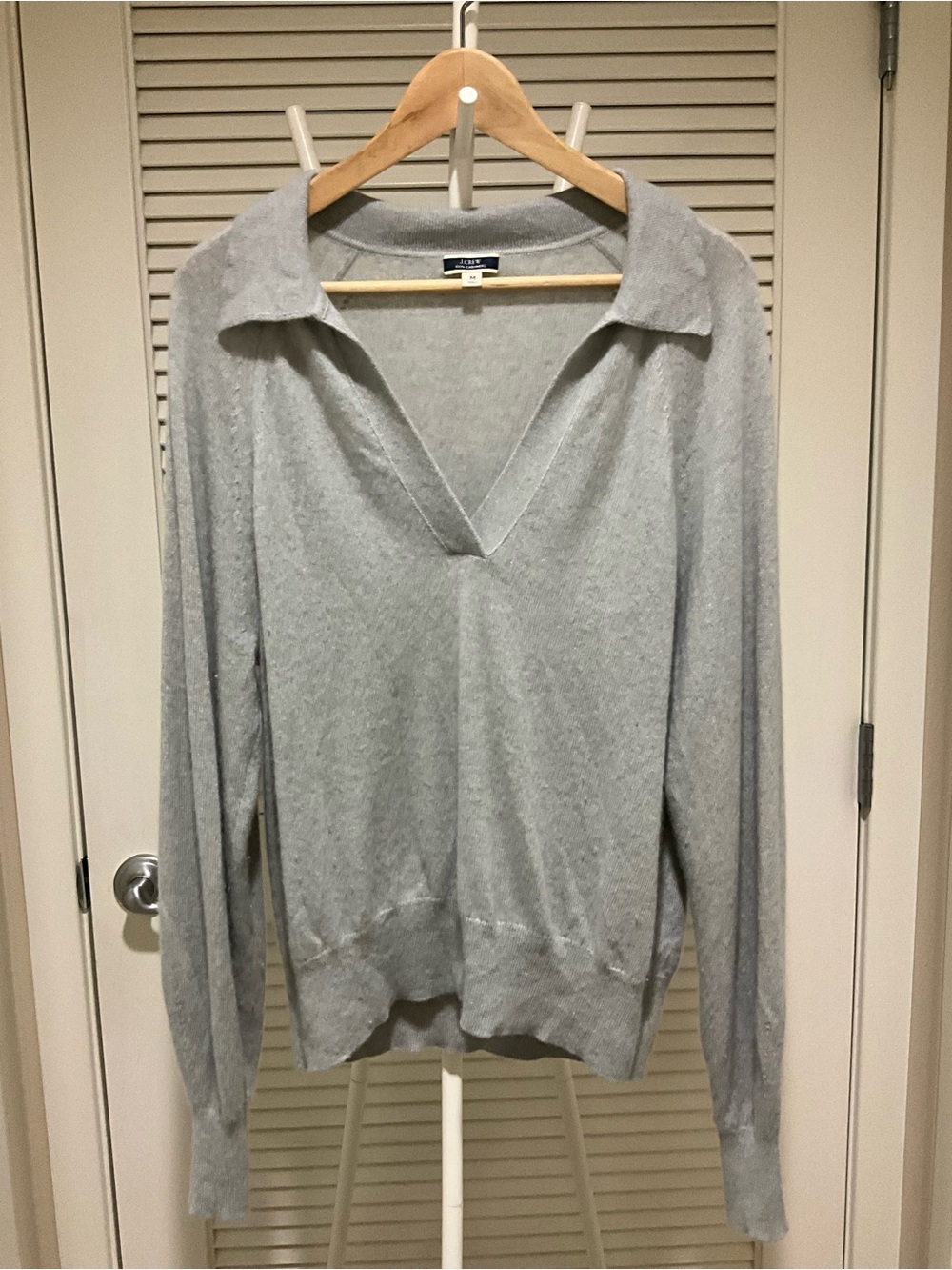 J. Crew Cashmere Light Gray Collared V-Neck Sweater